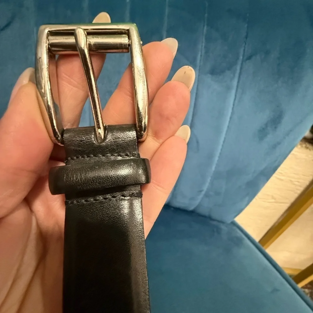 Ralph Lauren Solid Brass Buckle Genuine Leather Belt Black Size Large (39.5”)